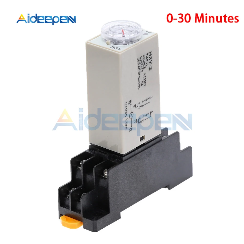 

H3Y-2 DC 12V 24V AC 110V 220V Delay Timer Time Relay 0 - 30 Minutes Solid-State Delay Relay with Base