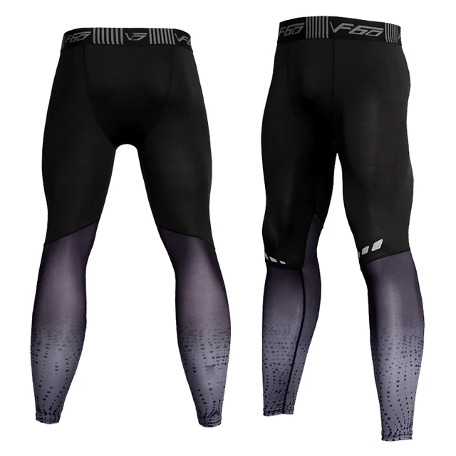 Quick-drying Men Running Tights Pants Compression Print Basketball Training Leggings Elastic Gym Clothing Men Workout Sportswear grey