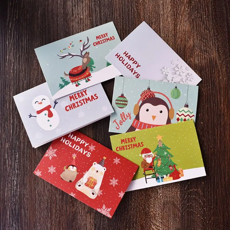 48-Pack веселые рождественские поздравительные открытки оптом Коробка Набор рождественские поздравительные открытки 4x6in милый мультфильм