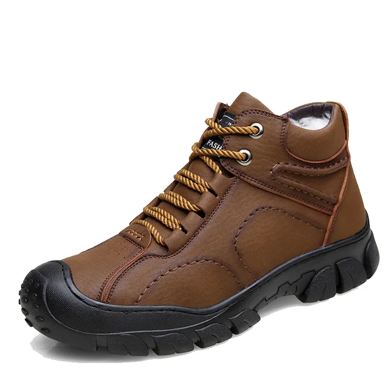 Зимние мужские ботинки; очень теплая зимняя обувь высокого качества; мужские зимние ботинки; Мужская обувь из натуральной кожи; мужские ботинки на меху в стиле милитари - Цвет: Brown