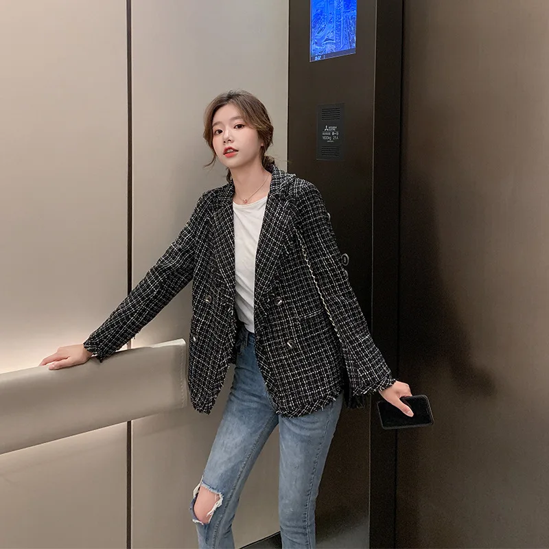 

Retro British Style Plaid Suit Women's South Korea Casual Loose-Fit 2019 New Style Autumn Korean-style Popular Short Coat