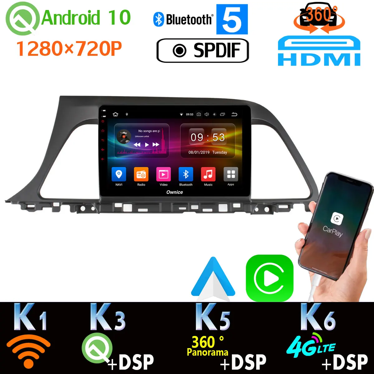Android 9. 0 10 0*1280 P фонарь для Hyundai Sonata 9 2015 720 2017 4 * AHD камера HDMI SPDIF Автомобильный