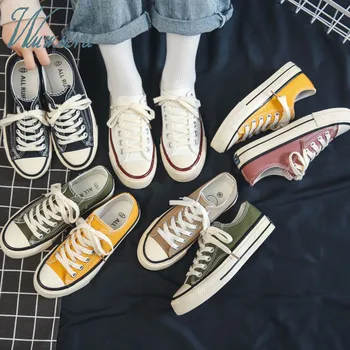 

Colorful Women's Canvas Shoes Harajuku Fashion White Black Flat Sneakers Casual 2020 New Vulcanized Wild Zapatos Yellow Spring