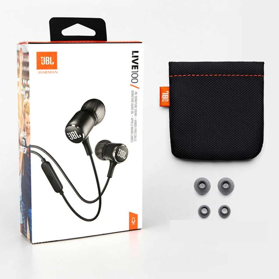 Original JBL Live 100 3 5mm Wired Earphones Stereo Sound Line Control Sports Headset Deep Bass Sound Earbuds Handsfree with Mic