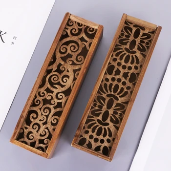 

Retro Wooden Stationery Case Hollow Out Boxes Desktop Pencil Storage Organizer
