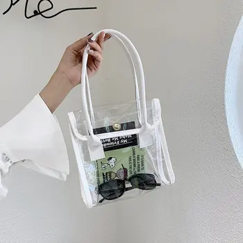 

2020 Fashion Trend Women's PVC Transparent Jelly Bag Casual Wild Texture Handbag Small Square Solid Color Stylish Casual Tote