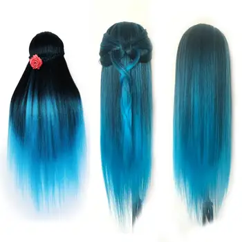 

24"Rainbow Training Head Hairdressing Styling Practice Mannequin Doll Black Blue + Free Clamp