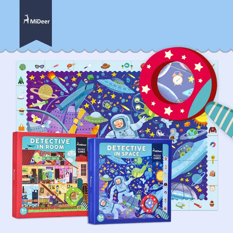 

MiDeer Mi Deer Space Explore Large Pieces Cartoon Paper CHILDREN'S Puzzle Creative Toy-with Magnifying Glass