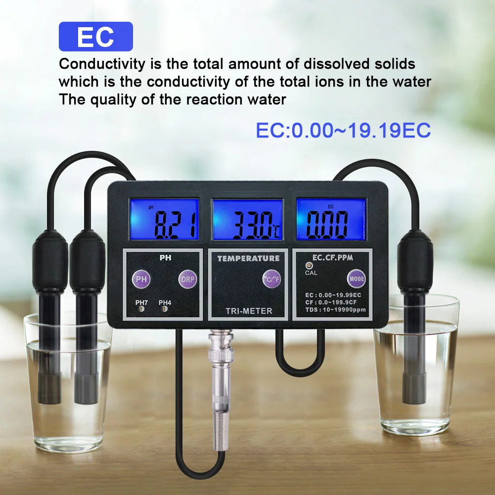 6-in-1 Digital Water Quality Tester  Purity Meter EC/TEMP/ORP/CF/ Test Pen 