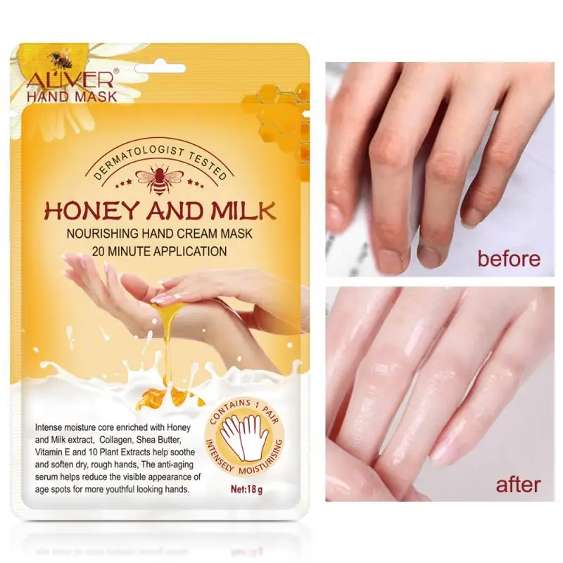 

10pairs Honey Milk Hand Mask Moisturizing Soft Reduce Fine Lines Anti-drying Anti-aging Gloves Smooth Delicate Hand Care TSLM2