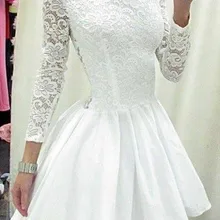 Белое платье для выпускного вечера А-силуэта/принцессы с длинными рукавами, шифоновое короткое/мини-платье с глубоким декольте, вечерние платья