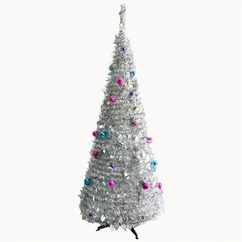 

Artificial Tinsel White Pop up Christmas Tree with Colorful Balls Collapsible Artificial Wedding Tree for Door Party Decorations