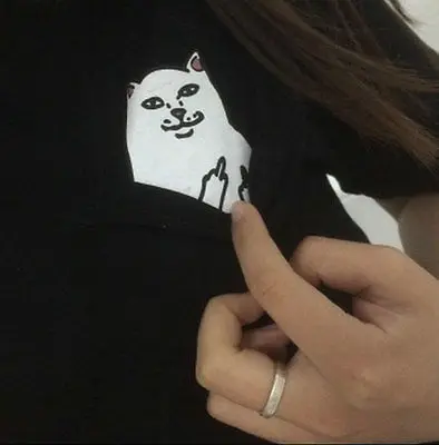 Летняя женская футболка для влюбленных, с карманом, с мультяшным принтом, на средний палец, с карманом, с изображением кота, животных, свободная футболка, топы с короткими рукавами
