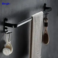 Towel Rack with Hooks Durable Aluminum Adhesive Wall Clothes Hange Rack Kitchen Bathroom Storage Rack Shower Room Towel Hanger