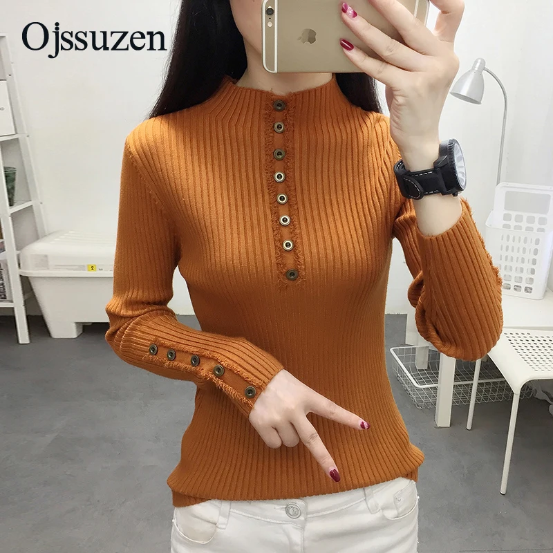 Elasticity Winter Ladies Sweaters Green Yellow Clothing Womans Slim Tops White Pullovers Women's Warm Sweater Autumn With Button | Женская