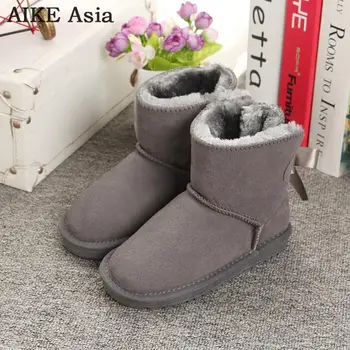 

Top Selling Bow Children Boots Shoes 2019 New Winter Plush Warm Martin Boys Snow Boots Fashion Leather Soft Antislip Girls Boot