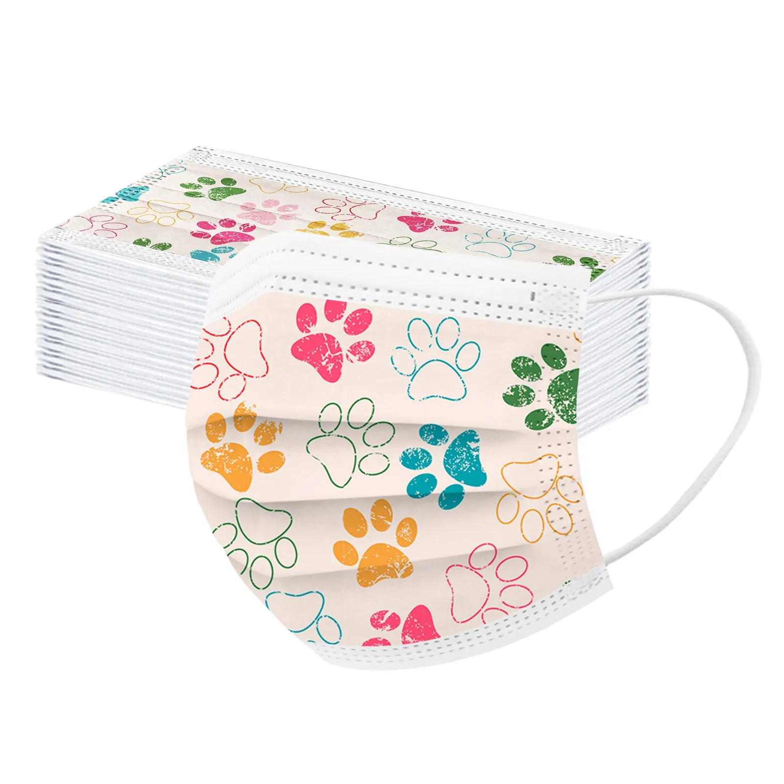 30pcs Adult Dog Paw Pattern Mask Three Layer Disposable Protective Breathable Face Masks Women Dustproof Masque Jetable Adulte