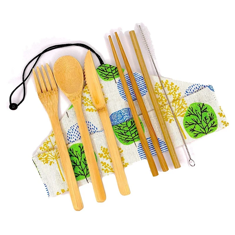 Нож для соломинок. Набор деревянной посуды из бамбука. Приборы из бамбука. Бамбуковый набор. Бамбуковые столовые приборы.