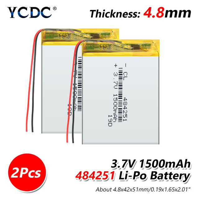 Rechargeable 484251 Li Ion Polymer Battery 1500mAh 484251 Lithium Lipo Battery PCM Protected MP3 MP4 GPS Replacement Cell