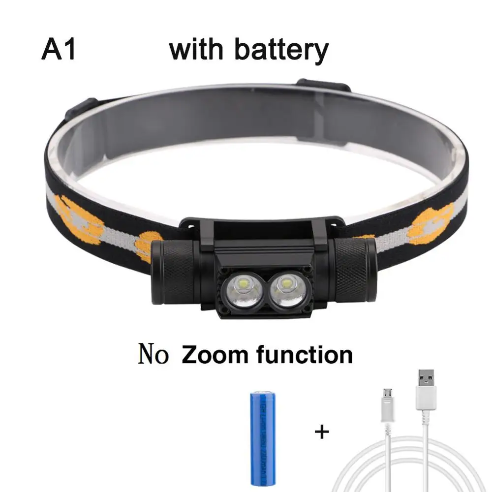 3800LM XM-L2 светодиодный налобный фонарь 6 режимов USB Перезаряжаемый светильник-вспышка 18650 аккумулятор налобный фонарь для кемпинга, рыбалки, охоты светильник - Испускаемый цвет: A1 With Battery