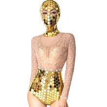 

Shining Inlaid Rhinestone Print Perspective Gauze Bodysuit Glistening Sequined Sknny Elastic Jumpsuit DJ Singer Dance Stage Wear