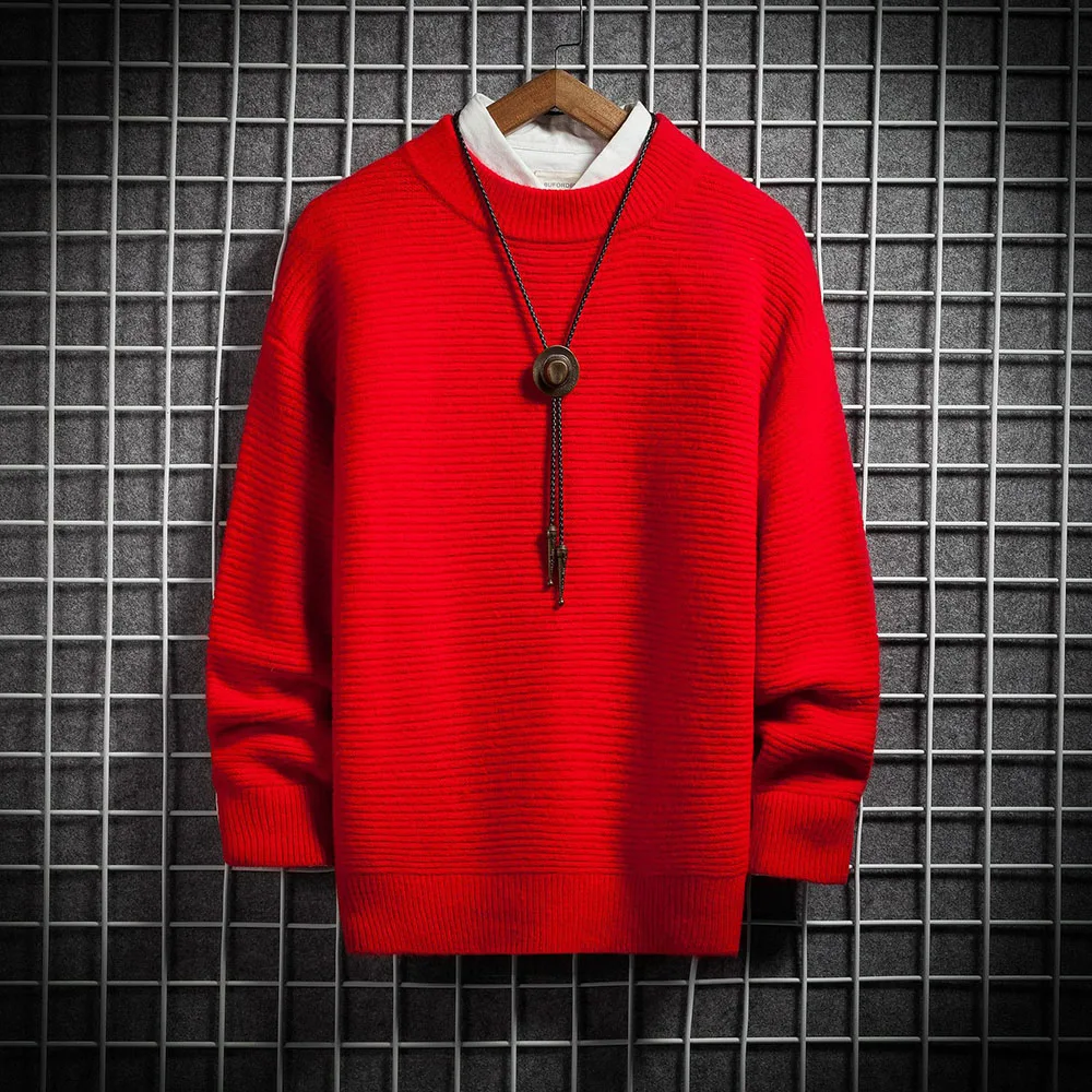 Deals Winter Sweater Men Solid Black Yellow Fashion Minimalist Knitwear Business Casual Pullover Man Knitted Sweaters Oversize Jumper