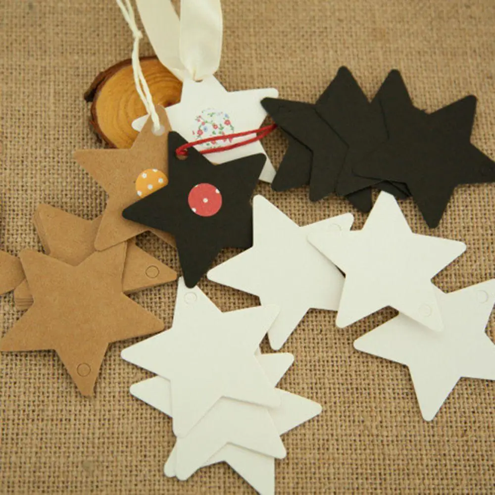 

50Pcs Star Kraft Paper Label Wedding Christmas Halloween Party Favor Price Gift Card Luggage Tags White Black Brown 3 Colors