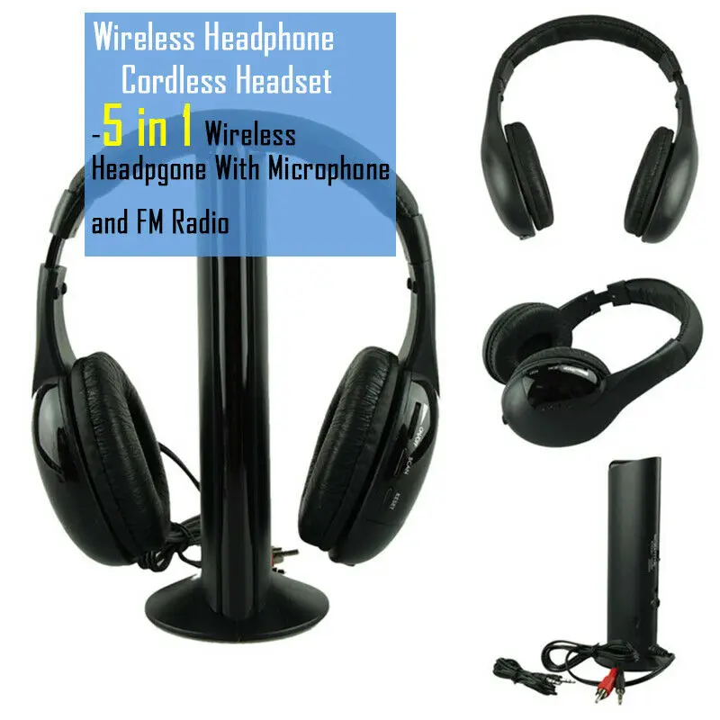 Новые 5 в 1 Беспроводные наушники беспроводные наушники RF с микрофоном FM радио для MP3 MP4 PC tv DVD CD инфракрасные беспроводные наушники