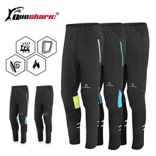 QUESHARK, мужские зимние теплые велосипедные штаны, флисовые, водонепроницаемые, для велоспорта, длинные штаны, Светоотражающий ремень, защитные штаны для верховой езды