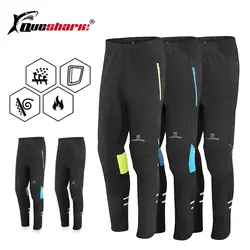 QUESHARK, мужские зимние теплые велосипедные штаны, флисовые, водонепроницаемые, для велоспорта, длинные штаны, Светоотражающий ремень