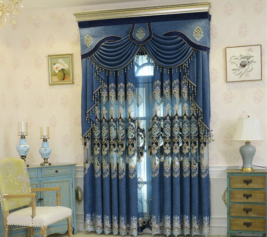 Европейские Синие королевские роскошные шторы для спальни, кофейные оконные шторы для гостиной, элегантные шторы, европейские шторы, M116-40