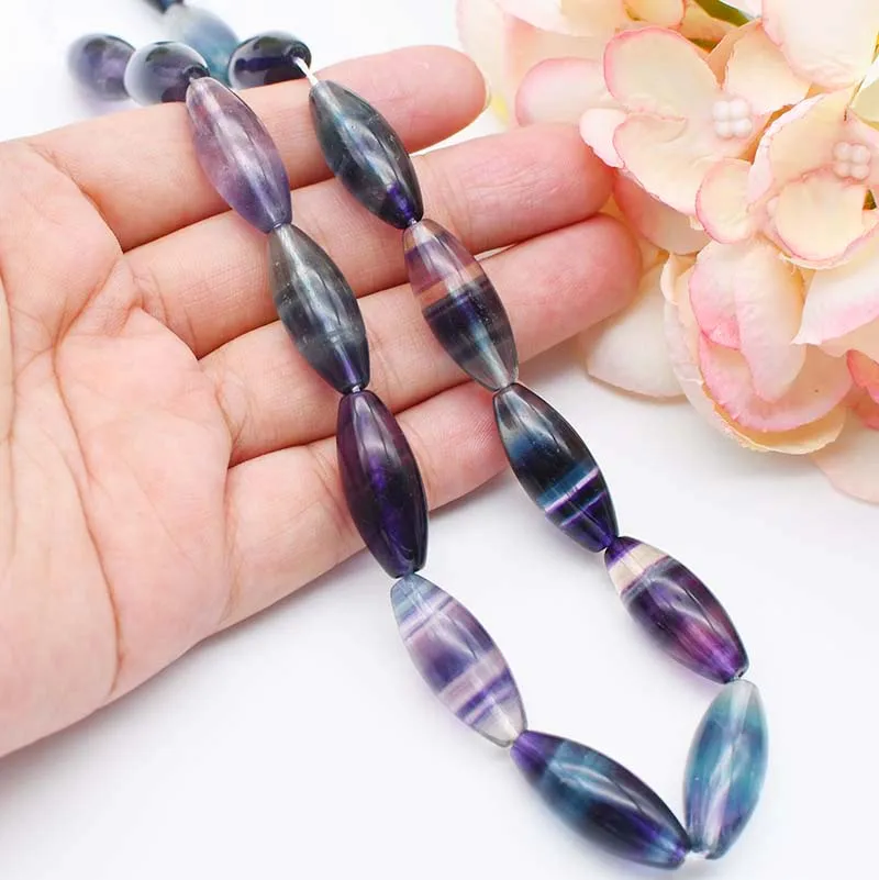 10x25mm Natural smooth Multicolor Fluorite oval stone beads For DIY necklace bracelet jewelry making 15 