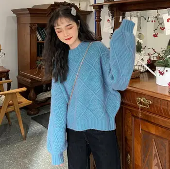 

New pullover loose thick long-sleeved knitted twist sweater women