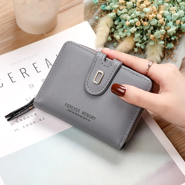 6-Colour Fashion Women Folded Small Wallets PU Leather Mini Short Coin Purse Ladies Female Multifunction Card Holder Clutch Gray