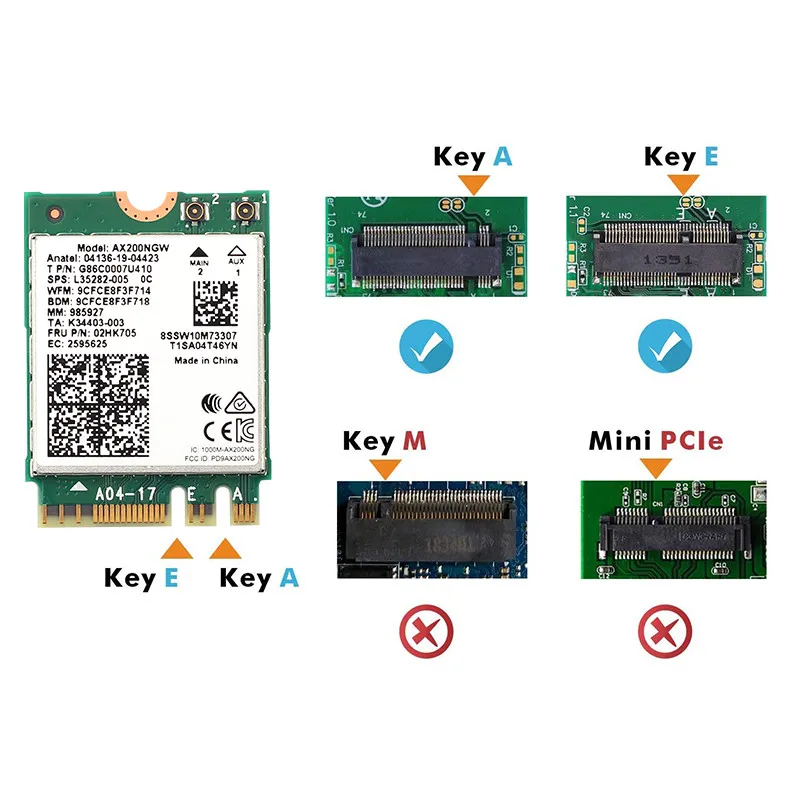 2400 Мбит/с Двухдиапазонная Wi Fi 6 M.2 Беспроводная карта для адаптера Intel AX200 AX200NGW