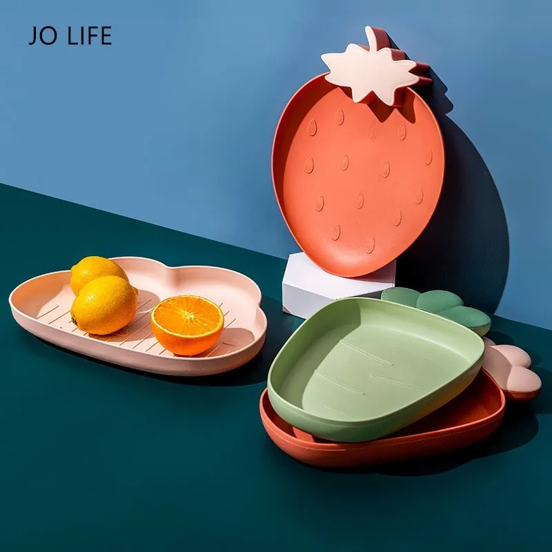 JO LIFE Nordic Macaroni Color Tableware Creative Fruit Snack Tray Cute Plastic Cartoon Frosted Strawberry Cloud Nuts Plate Bowl | Дом и сад