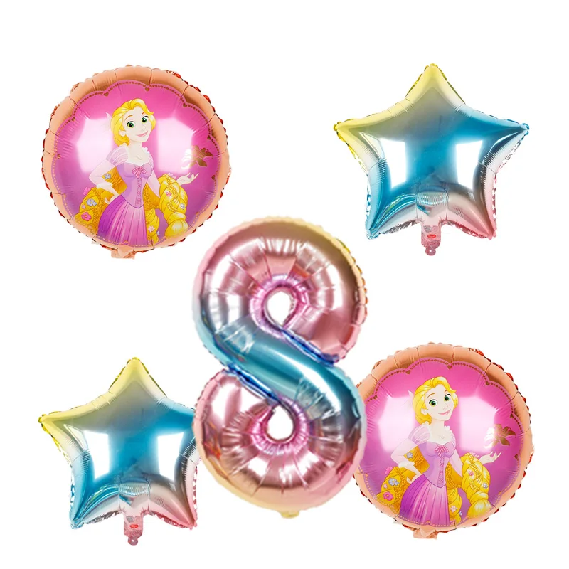5 шт./компл. Принцесса Белоснежка Золушка фольги шарики, День подарков будущей матери девушки день рождения украшения 32 дюйма номер гелиевые шары - Цвет: Rapunzel rainbow set
