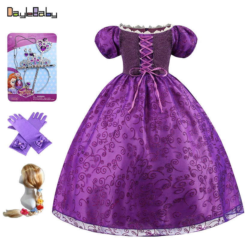 Girls Tangled Rapunzel Costume Sleeveless Fairy Tale Kids the First Sofia Cosplay Fancy Carnval Clothes Birthday Dress | Детская одежда