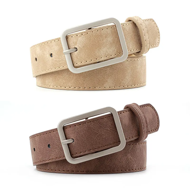 2023 105cm Leather Waist Strap Belt Black Brown high quality Women Square Metal Buckle belts Ladies Female Belts for Jeans new fashion ladies bright color wide belts for girls 2022 vintage square pin buckle coat dress women s waist belts