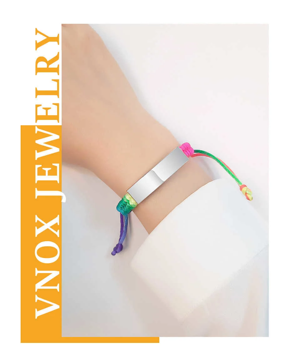 Adjustable Name Id Emergency Contact Bracelet Braided Rainbow_voghion.com