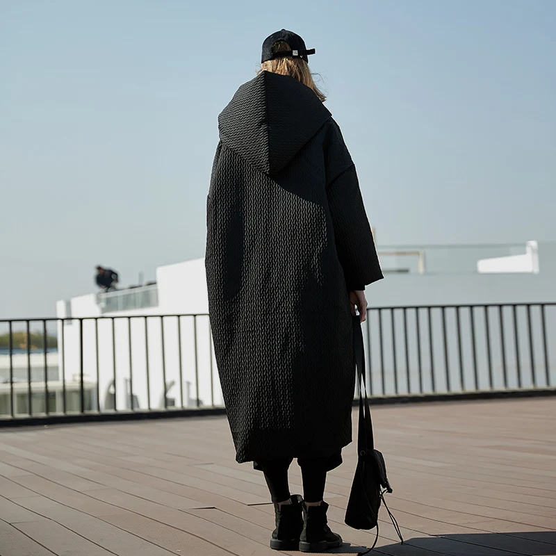 AIGYPTOS, зимний женский толстый теплый большой пуховик с капюшоном, дизайн, повседневный ультра свободный черный X-Long пуховик, пальто