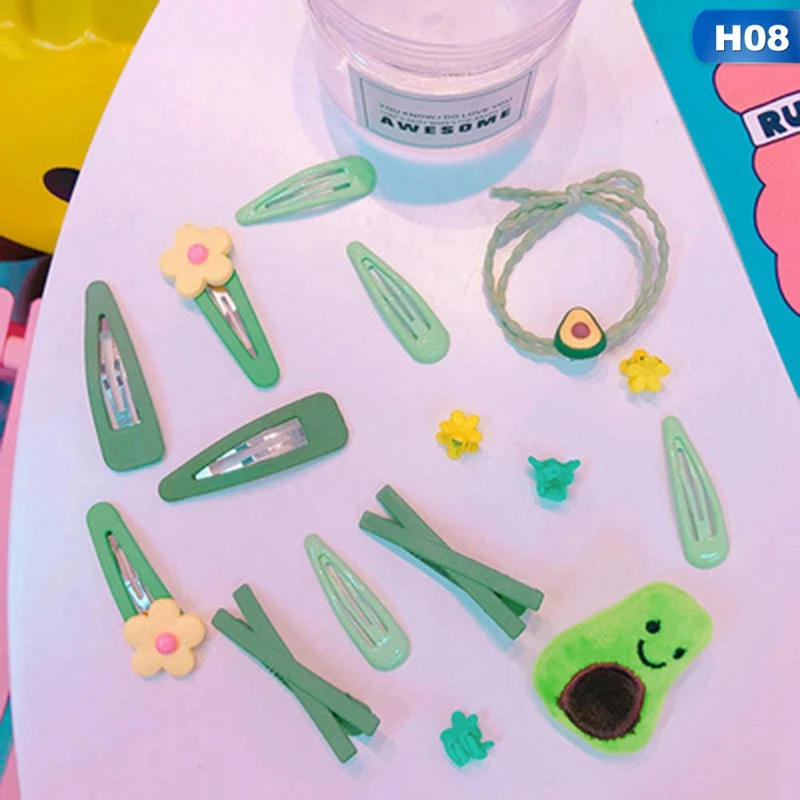 Candy Color Girls Hairpin Side Avocado Snap Clips Kids Hair Accessories - Цвет: 16pcs