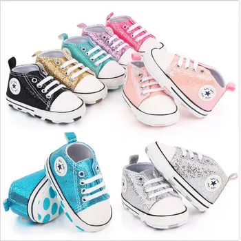 

New Baby Shoes Sneaker Fashion Bling Newborn First Walkers Antislip Boys Girls Casual Shoes New Canvas Sport Shoes