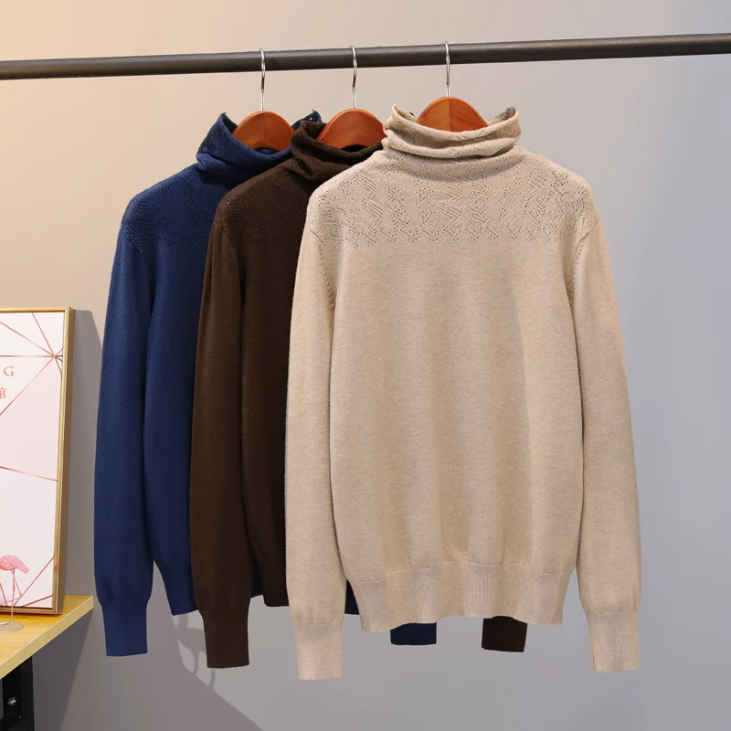 GIGOGOU Hollow Out Women Sweater Autumn Winter Pile Collar Turtleneck Pullover Sweaters Soft Female Jumper Knitted Jersey | Женская