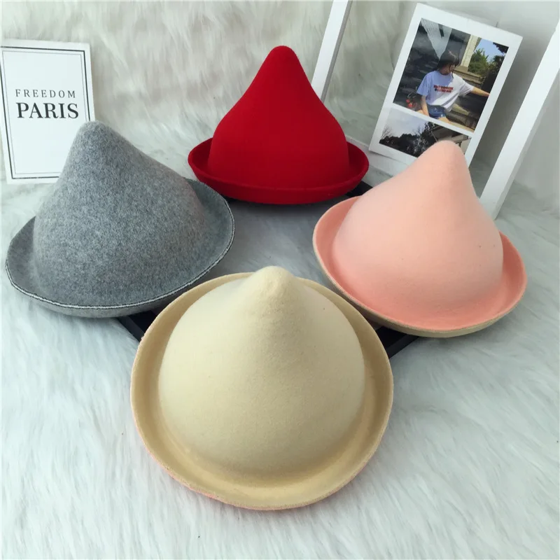 

Korean-style CHILDREN'S Hat Spring And Autumn Baby Woolen Hat Pointy Pacifier Cap Revers Bucket Hat Infant Outing Billycock