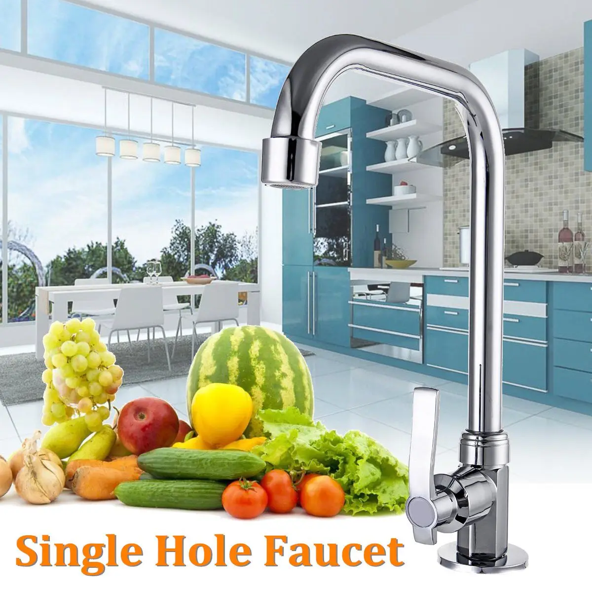 

Kitchen Vertical Single Hole Faucet Kitchen Wash Sink Basin Water Taps Mixer Stainless Steel Rotating Basin Faucet Quick Opening