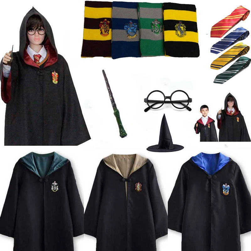 

Cosplay Costume Harris Potter Robe Cloak Tie Scarf Wand Gryffindor Hufflepuff Ravenclaw Slytherin Potter Costume Cos Clothes