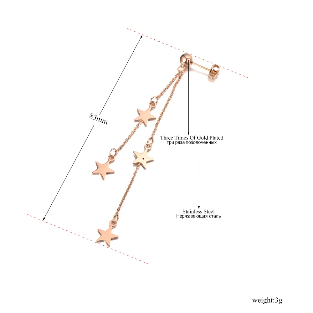 Lokaer Мода Титан Нержавеющая сталь 4 шт. серьги в виде кисточек из звезд для Для женщин девочек Богемская цепь Длинные Висячие серьги ювелирных изделий E19201