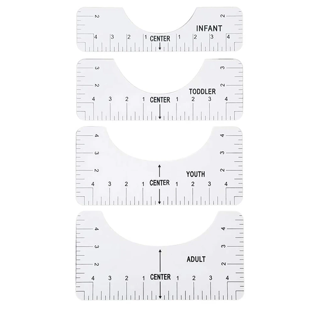 T-Shirt Alignment Ruler 4Pcs/Set T-Shirt Measurement Ruler Guide Tool for Making Fashion Sewing Center Design Ruler Adult Youth 