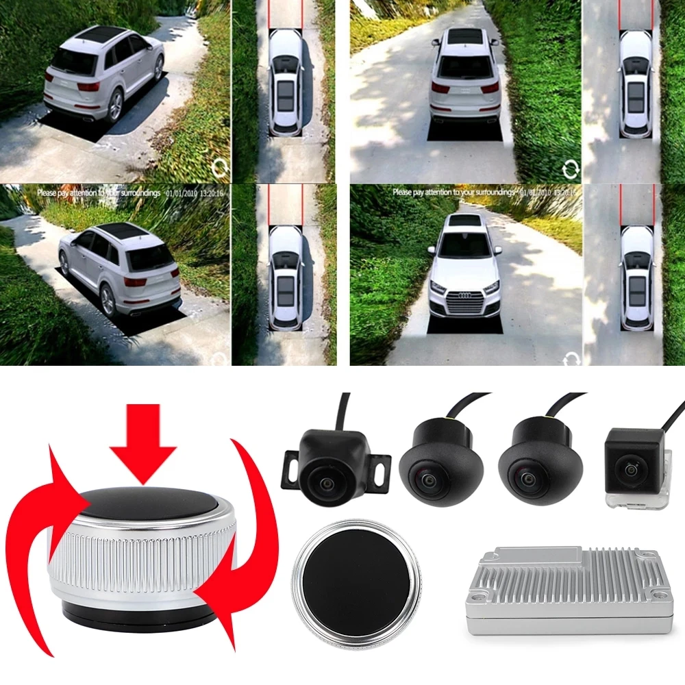 Caméras 3D vue Super autour, système DVR à 360 degrés, vue panoramique, 4 rétroviseurs latéraux, moniteur de caméra 1080P avec Guide